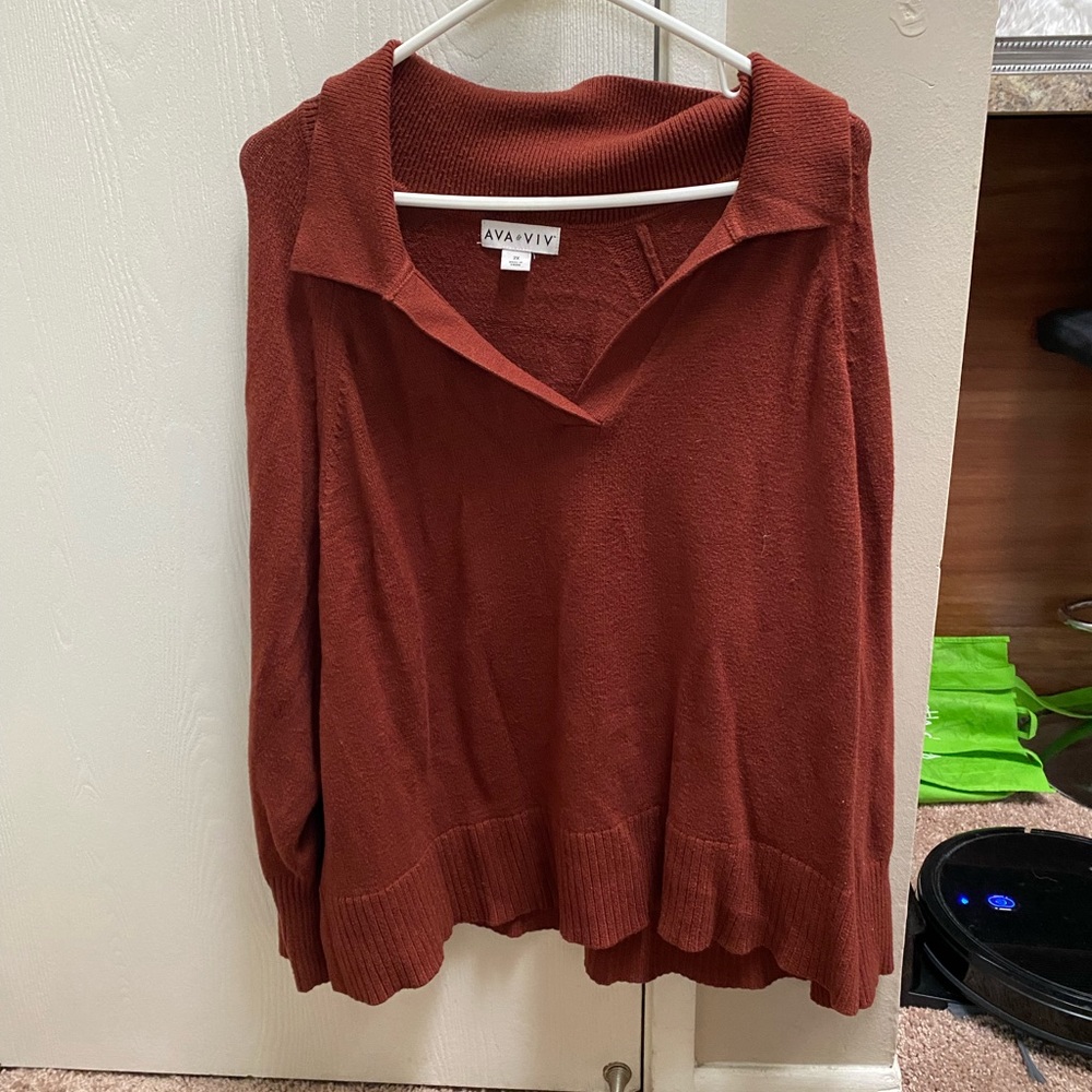 Burnt Orange Oversized Sweater with Collar